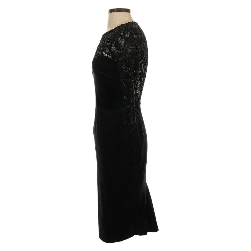 L’Agence Black Velvet Metallic Lace Yoke Dress Size 2